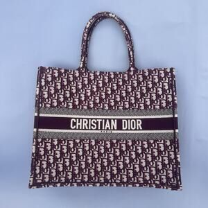 Christian Dior Book Tote large Oblique Burgundy Maroon Red Tote Bag Shoulder Bag